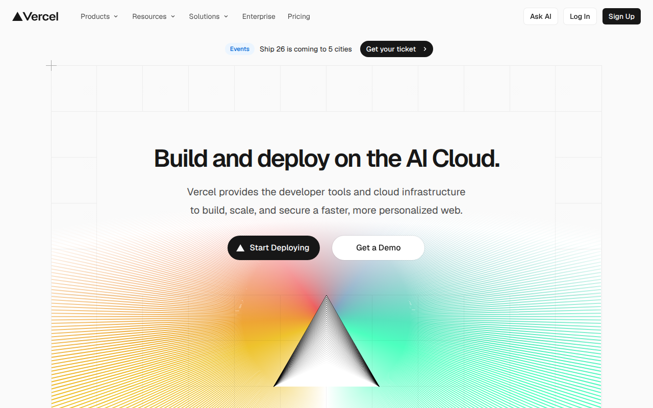 Vercel homepage rendered by ScreenshotAPIs